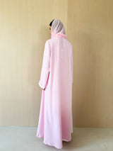 Zainah Cut Abaya in Pink With White curvy Emb Lace