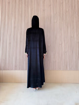 V Neck Abaya - Pink with Green Flower Lace