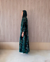 Zainah Cut Abaya - Green With Brown Embossed