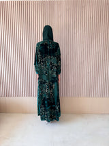 Zainah Cut Abaya - Green With Brown Embossed