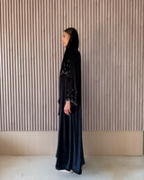 V  High Neck Abaya - Crystal Hanging Beads