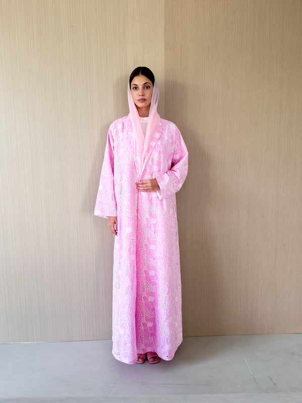 Zainah cut abaya in eyelet flower cotton