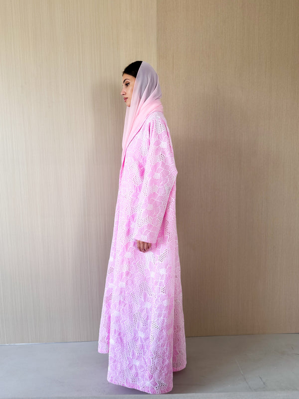 Zainah cut abaya in eyelet flower cotton