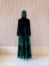 V Neck Abaya - Gold Patch Flower Lace on Front