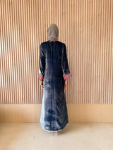 V Neck Overlap Abaya - Pink With Green Flower Lace on Front