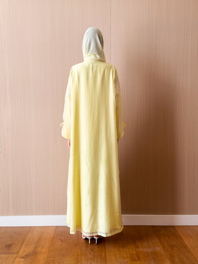 V  Neck Abaya Patch Flower Lace on Front and Sleeves