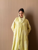 V  Neck Abaya Patch Flower Lace on Front and Sleeves