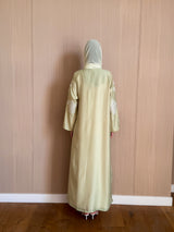 V Neck Over Wrapped Side Abaya - Crochet Patch Flower on Front and Sleeves