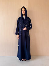 Notched collar Abaya With Emb. works on Half Front & Sleeves