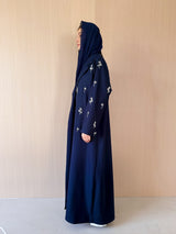 Notched collar Abaya With Emb. works on Half Front & Sleeves