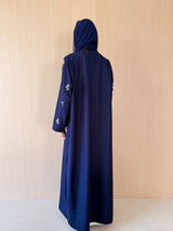 Notched collar Abaya With Emb. works on Half Front & Sleeves