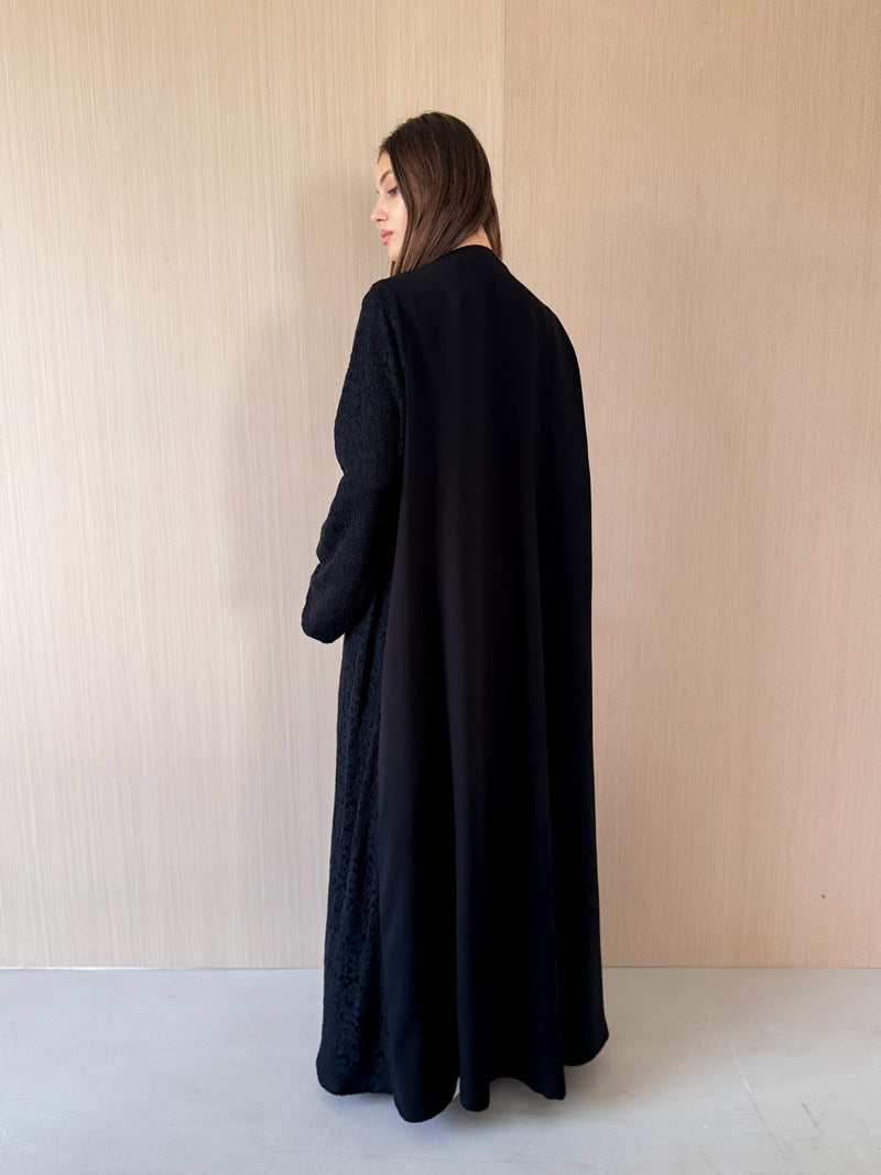 Straight v Neck Abaya - Dantil Lace in Full Front