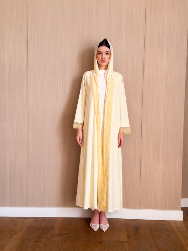 Zainah Cut Abaya with Lace on front and sleeves