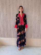 Bead Lace - Blue and Pink Mixed Velvet Embossed