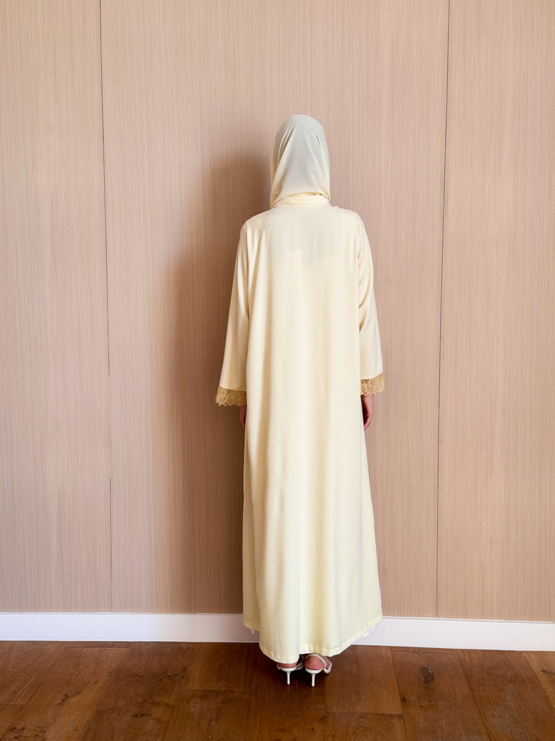 Zainah Cut Abaya with Lace on front and sleeves