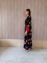 Bead Lace - Blue and Pink Mixed Velvet Embossed