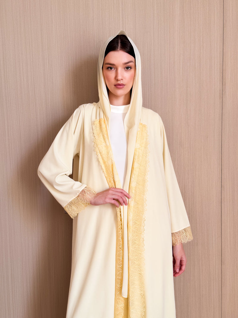 Zainah Cut Abaya with Lace on front and sleeves