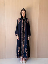 V NECK Abaya - Printed Border on Front and Sleeves