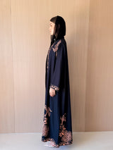 V NECK Abaya - Printed Border on Front and Sleeves