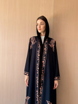 V NECK Abaya - Printed Border on Front and Sleeves