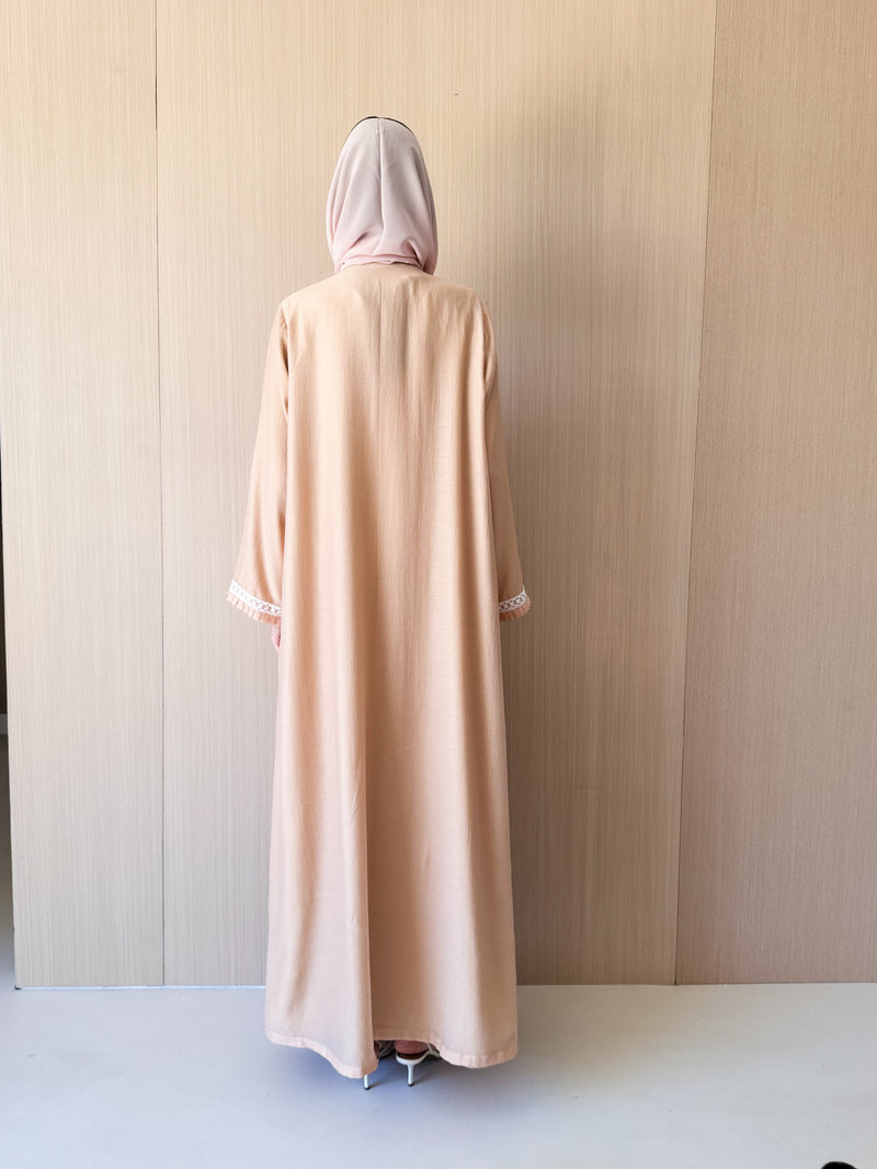 Round Neck Abaya - Crochet Lace on Front and Sleeves