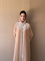 Round Neck Abaya - Crochet Lace on Front and Sleeves