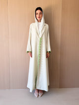Notched Collar Abaya - Lace on Front and Sleeves