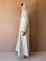 Notched Collar Abaya - Lace on Front and Sleeves