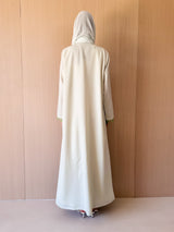 Notched Collar Abaya - Lace on Front and Sleeves