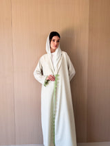 Notched Collar Abaya - Lace on Front and Sleeves