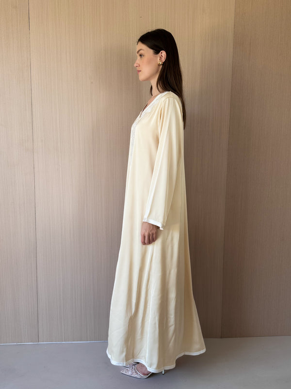 U neck abaya - Moroccan lace on front and sleeves
