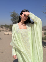Double layer Box neck Gold Bead lace on front &amp; cuff in light glitter