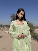 Double layer Box neck Gold Bead lace on front &amp; cuff in light glitter