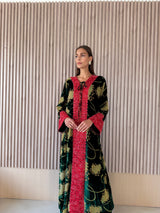 Bead Lace - Green and Brown Mixed Velvet Embossed