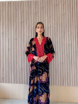 Bead Lace - Blue and Pink Mixed Velvet Embossed