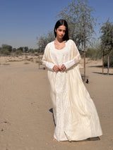 Box neck Kaftan with off white pearl lace