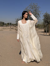 Box neck Kaftan with off white pearl lace