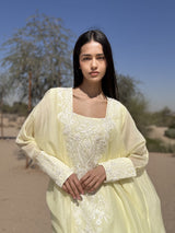 Box neck Kaftan with off-white bead lace