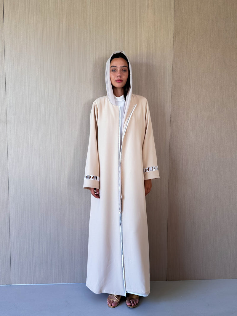 Round neck abaya - lace on front and sleeves