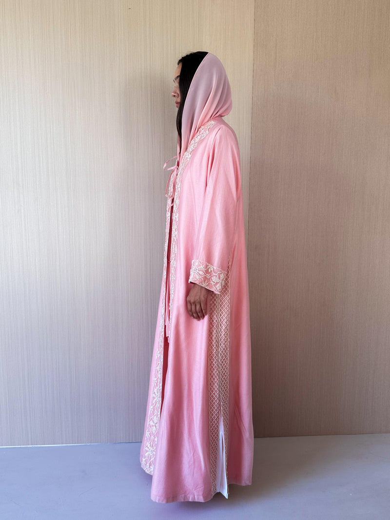 V Neck Abaya With Golden Lace Border