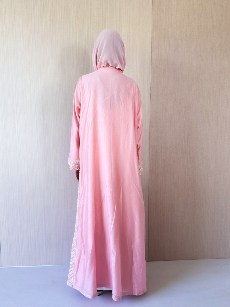 V Neck Abaya With Golden Lace Border