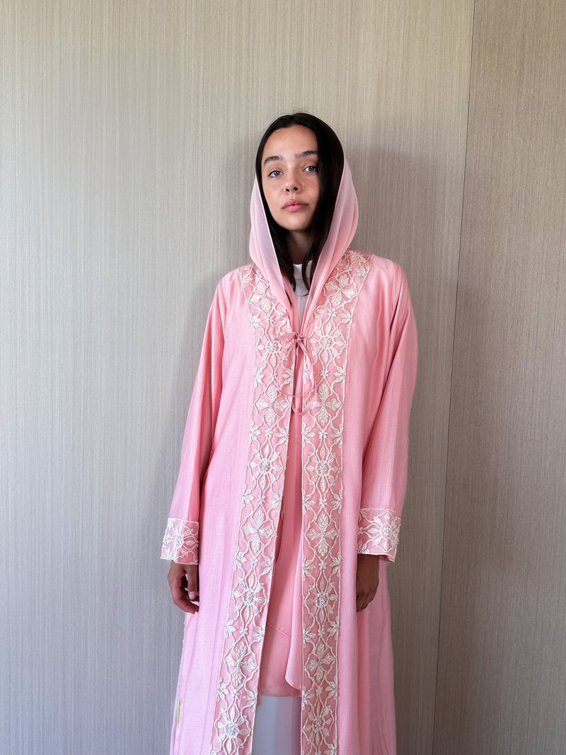 V Neck Abaya With Golden Lace Border