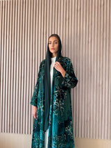 Zainah Cut Abaya - Green With Brown Embossed