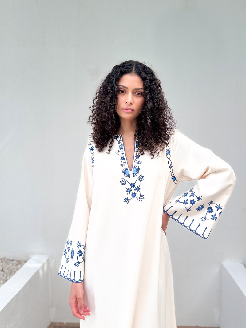 Round V Neck Kaftan With Print