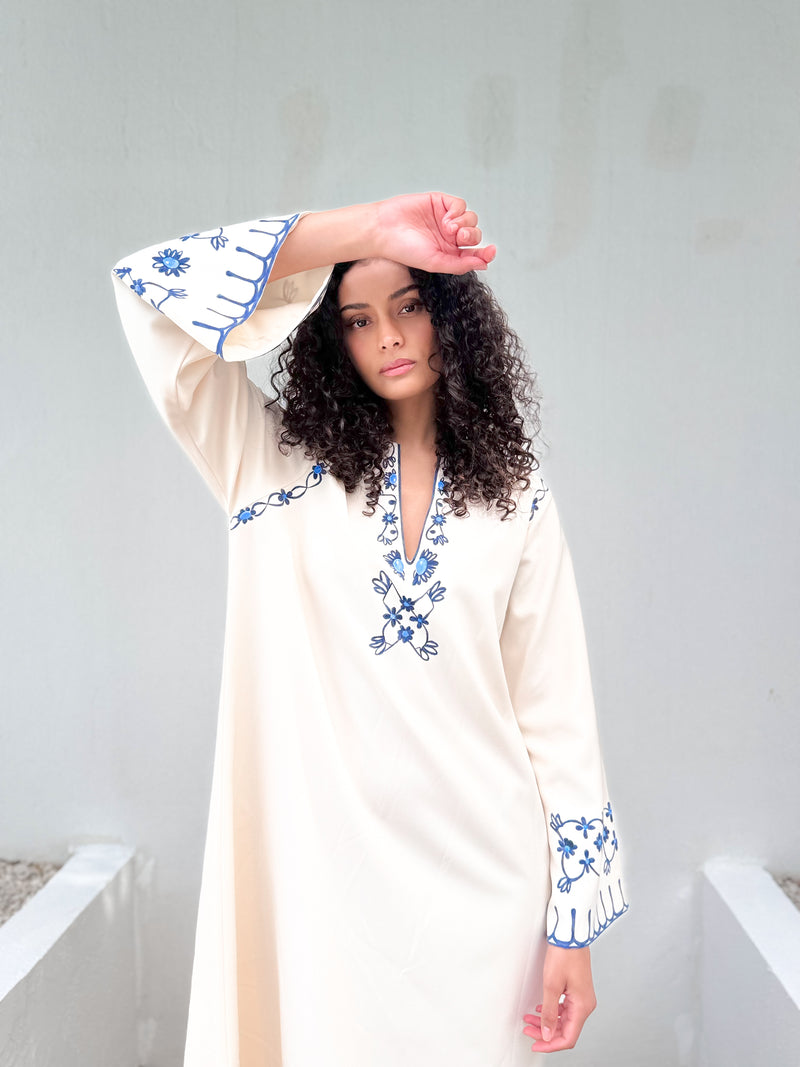 Round V Neck Kaftan With Print