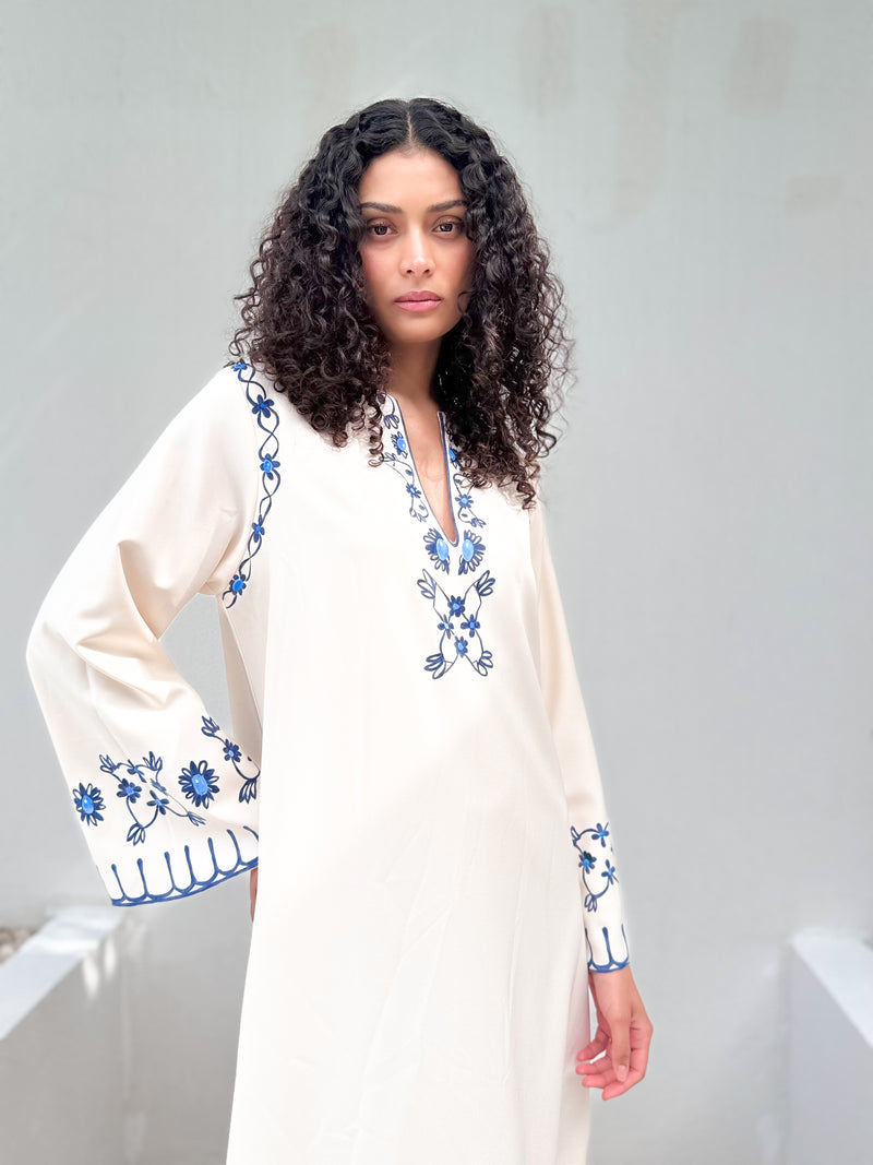 Round V Neck Kaftan With Print