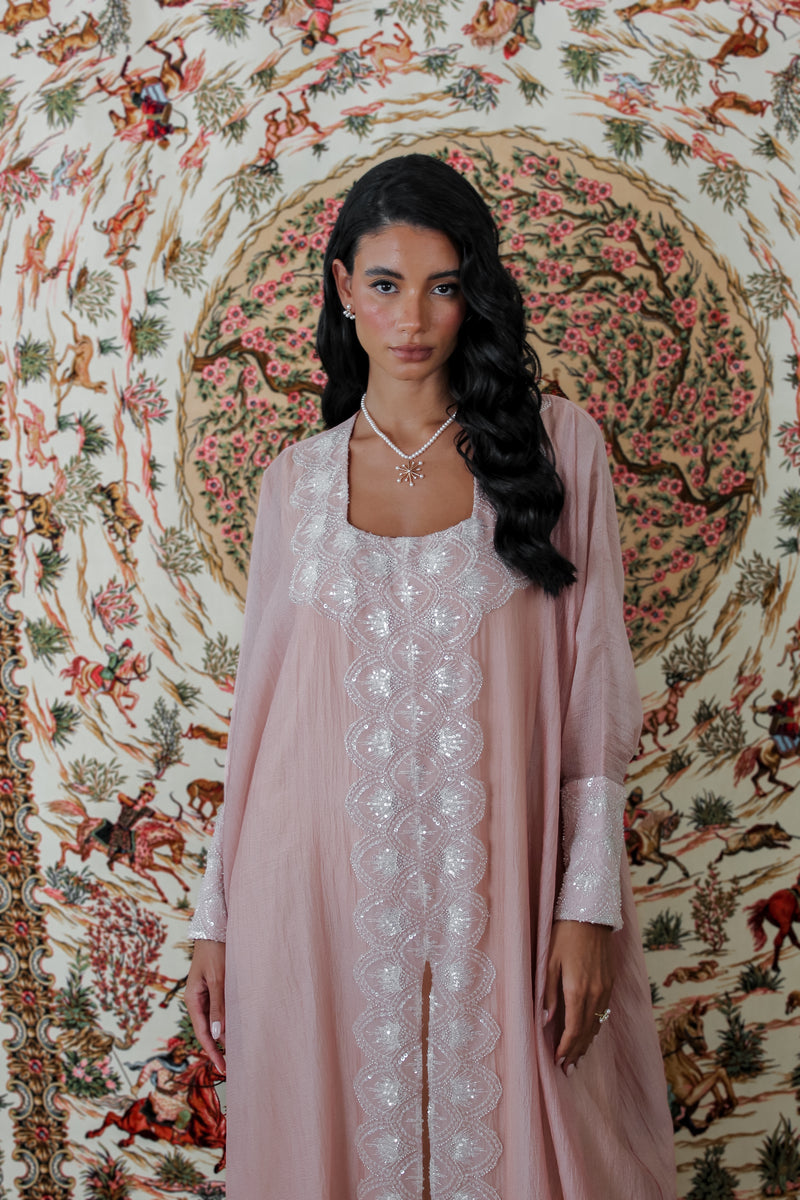 Pink Kaftan with Beads and slits