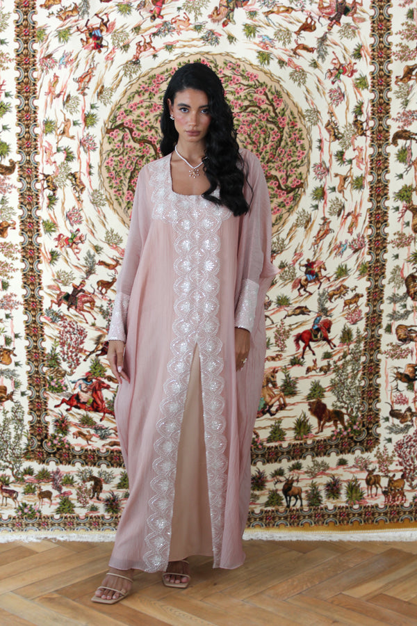 Pink Kaftan with Beads and slits
