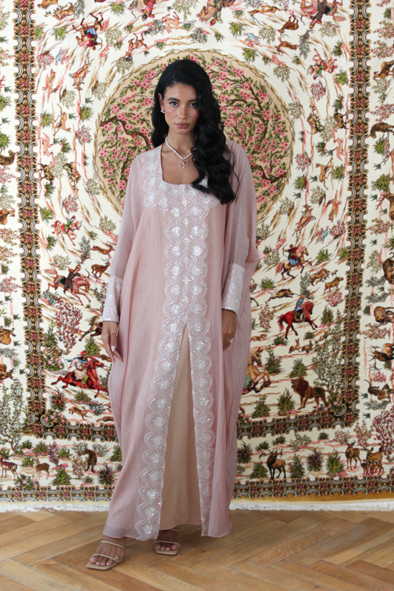 Pink Kaftan with Beads and slits