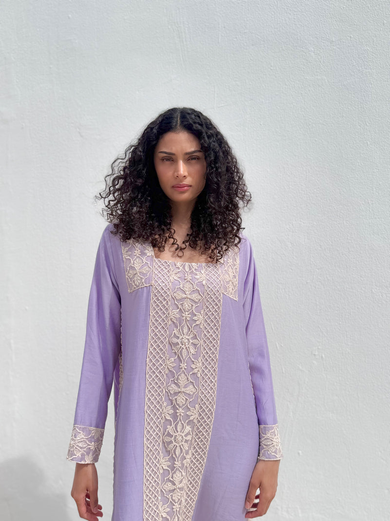 Box neck dress in Light Purple soft cotton